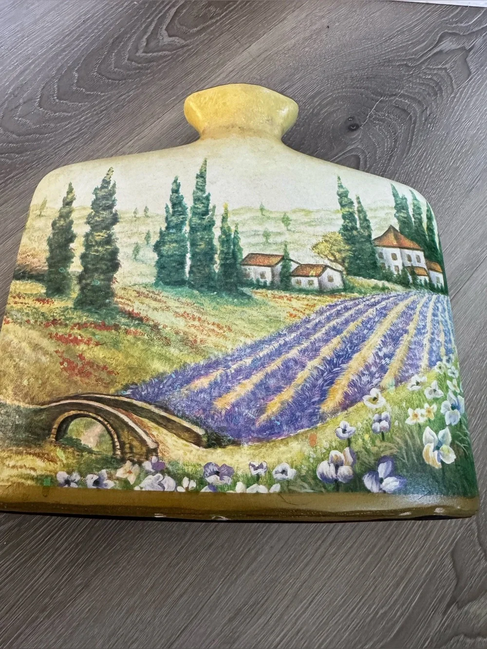 Hand-Painted Country Side Farm Lavender Field Scene Vase